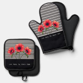 Decorative Black And White Stripe 鍋つかみ&鍋敷きセット (正面/裏面)