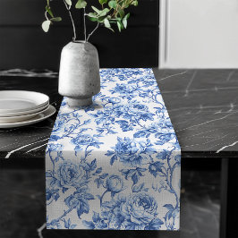 Decorative Blue French Toile Roses Floral Decor ロングテーブルランナー