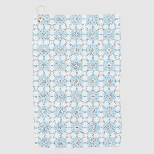 Decorative blue geometric floral patterned  ゴルフタオル (正面)