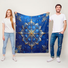 Decorative Blue Gold Fleece Blanket フリースブランケット