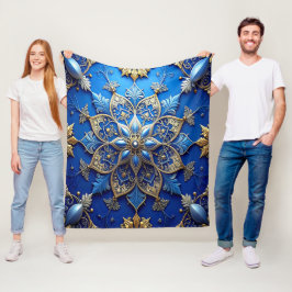Decorative Blue Gold Fleece Blanket フリースブランケット