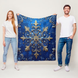 Decorative Blue Gold Fleece Blanket フリースブランケット