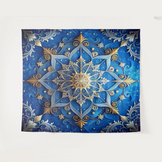 Decorative Blue Gold Holiday Backdrop タペストリー (正面(横))
