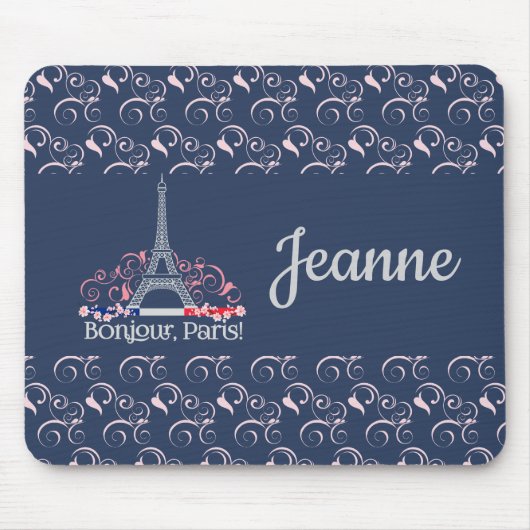 Decorative Bonjour Paris Personalized Name マウスパッド (正面)