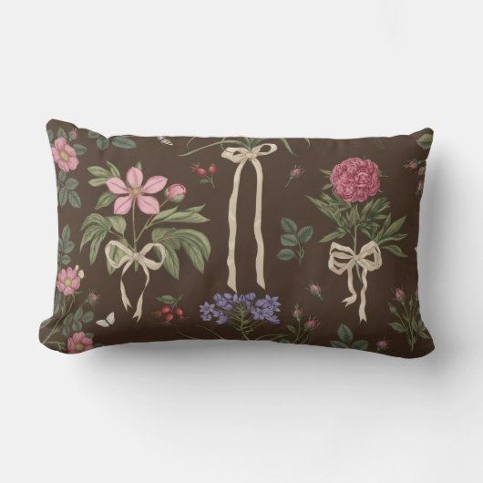 Decorative botanical Floral Bow Throw Pillow ランバークッション (正面)