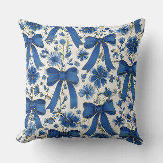 Decorative Bow and Flowers Throw Pillow クッション