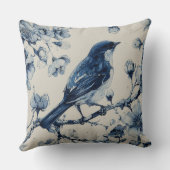 Decorative Chinoiserie Bird Flowers Throw Pillow クッション (裏面)