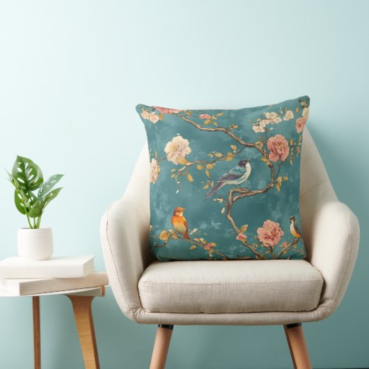 Decorative Chinoiserie Bird Pattern Throw Pillow クッション (椅子)