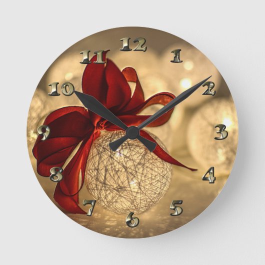 Decorative Christmas Ball and Bow ラウンド壁時計 (正面)