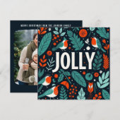 Decorative Christmas holly berries and robins シーズンカード (正面/裏面)
