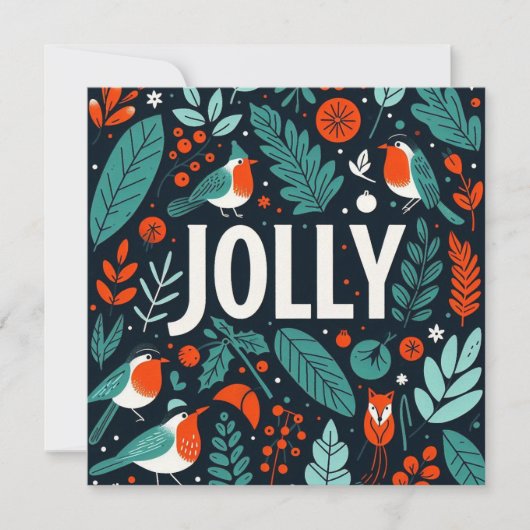 Decorative Christmas holly berries and robins シーズンカード (正面)