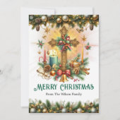 Decorative Cross with Gold and Greenery, Christmas シーズンカード (正面)