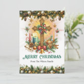Decorative Cross with Gold and Greenery, Christmas シーズンカード (スタンド正面)