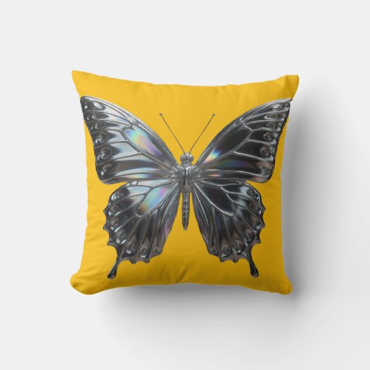 Decorative cushion with elegant silver butterfly  クッション (正面)