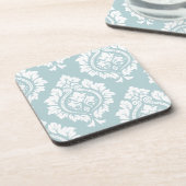 Decorative Damask Art I White on Duck Egg Blue コースター (左側)
