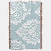 Decorative Damask Art I White on Duck Egg Blue スローブランケット (正面縦)