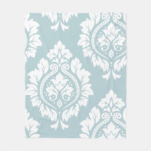 Decorative Damask Art I White on Duck Egg Blue フリースブランケット (正面)