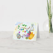 Decorative Eggs Easter Bunny Floral Butterfly Cute シーズンカード (正面)