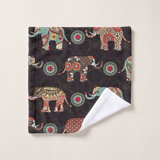 Decorative Elephant Pattern Bath Towel バスタオルセット (ウォッシュタオル)