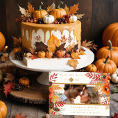 Decorative Fall Foliage & Flowers Photo Wedding  セーブザデート