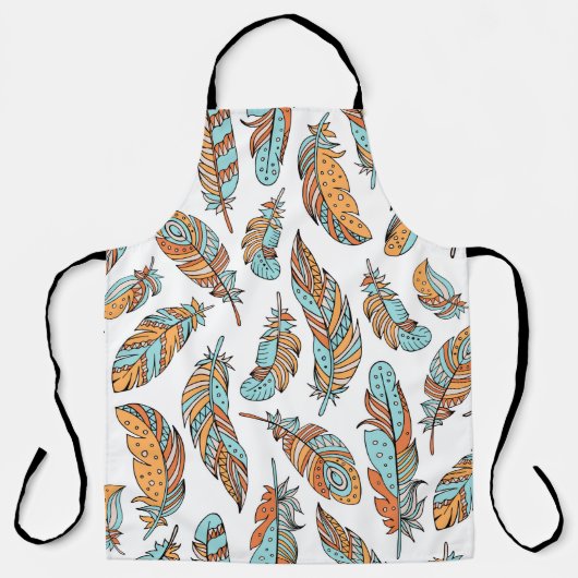 Decorative feathers seamless pattern. Hand drawn v エプロン (正面)