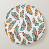 Decorative feathers seamless pattern. Hand drawn v ラウンドクッション (裏面)