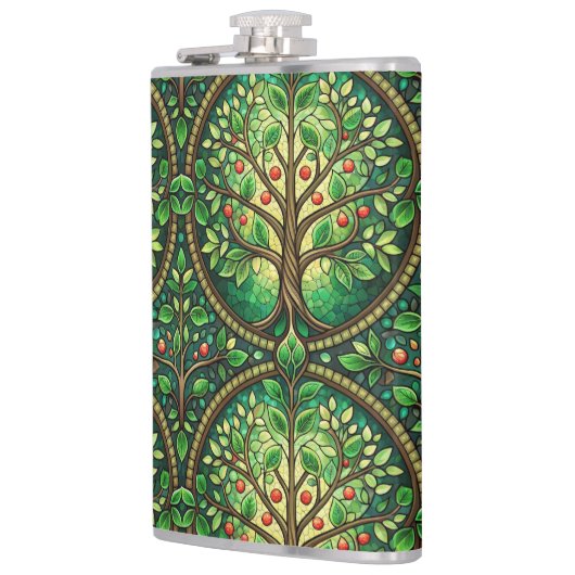 Decorative flask featuring a vibrant tree design  フラスク (左)