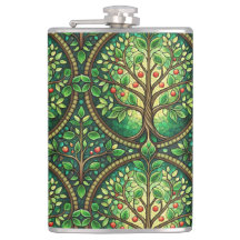 Decorative flask featuring a vibrant tree design 