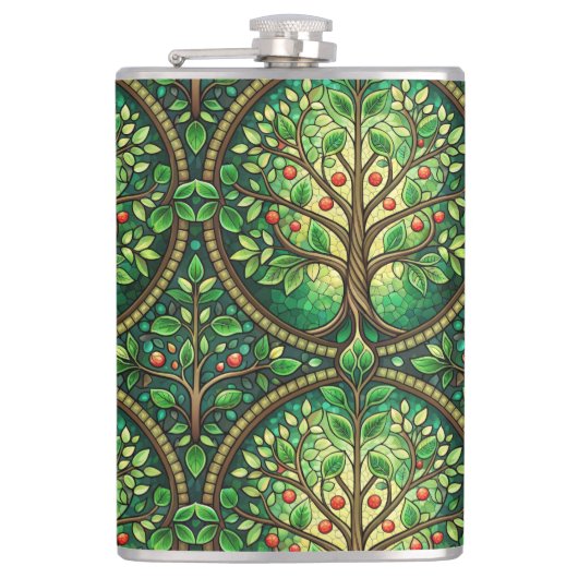 Decorative flask featuring a vibrant tree design  フラスク (正面)