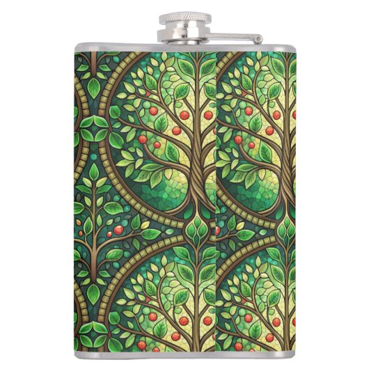 Decorative flask featuring a vibrant tree design  フラスク (裏面)