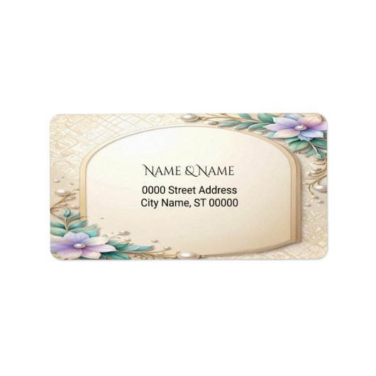 Decorative Floral Frame with Pearls Address Label ラベル (正面)