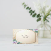 Decorative Floral Frame with Pearls Business Card 名刺 (スタンド正面)