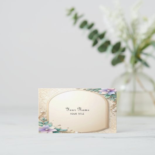 Decorative Floral Frame with Pearls Business Card 名刺 (スタンド正面)