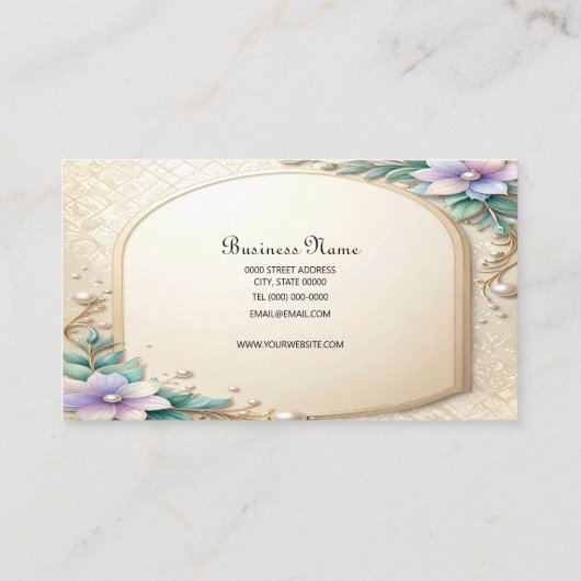 Decorative Floral Frame with Pearls Business Card 名刺 (裏面)
