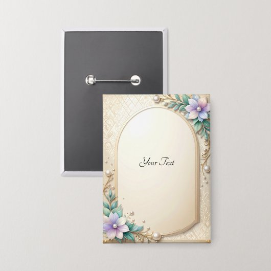 Decorative Floral Frame with Pearls Button 缶バッジ (正面/裏面)