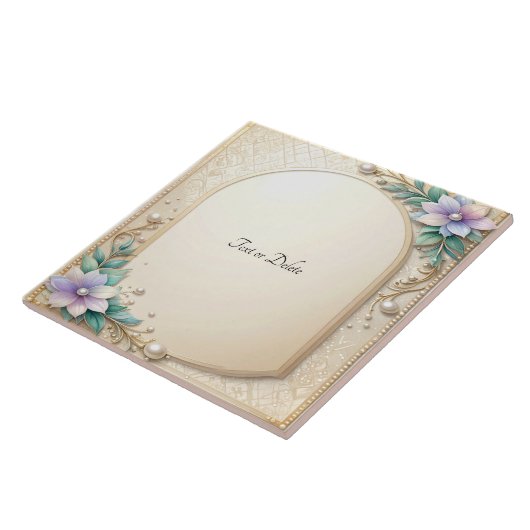 Decorative Floral Frame with Pearls Ceramic Tile タイル (側面)