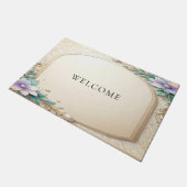 Decorative Floral Frame with Pearls Doormat ドアマット (アングル)