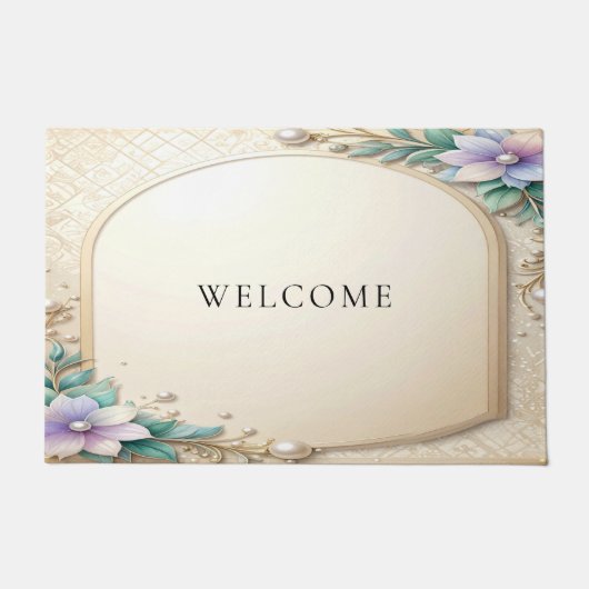 Decorative Floral Frame with Pearls Doormat ドアマット (正面)
