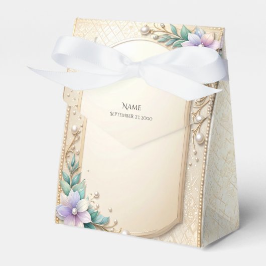 Decorative Floral Frame with Pearls Favor Box フェイバーボックス (正面サイド)