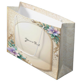 Decorative Floral Frame with Pearls Gift Bag ラージペーパーバッグ