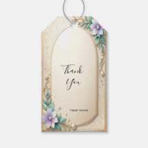 Decorative Floral Frame with Pearls Gift Tag