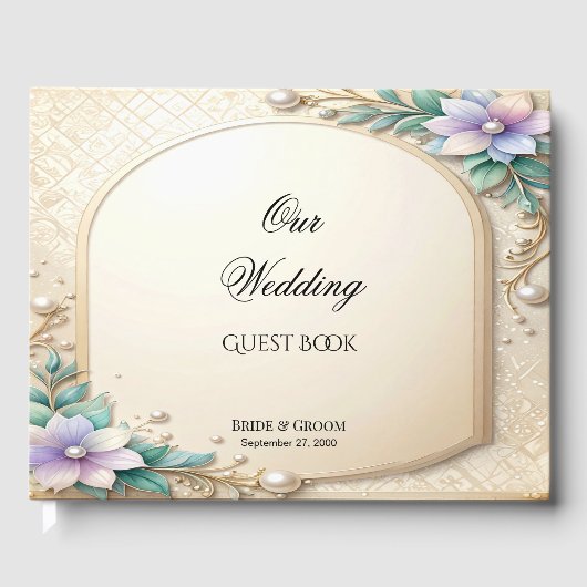Decorative Floral Frame with Pearls Guest Book ゲストブック (正面)