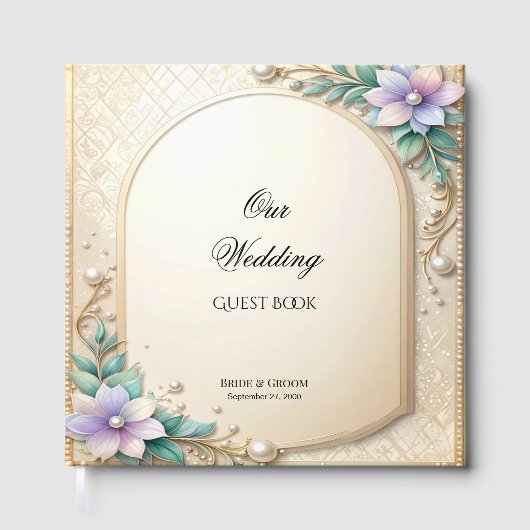 Decorative Floral Frame with Pearls Guest Book ゲストブック (正面)