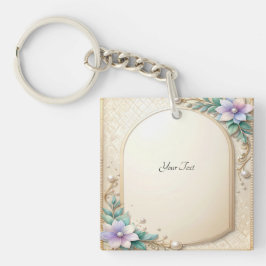 Decorative Floral Frame with Pearls Keychain キーホルダー