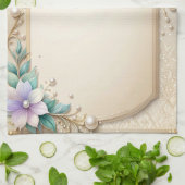 Decorative Floral Frame with Pearls Kitchen Towel キッチンタオル (折り畳み)