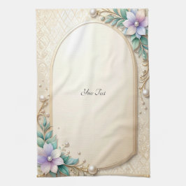 Decorative Floral Frame with Pearls Kitchen Towel キッチンタオル