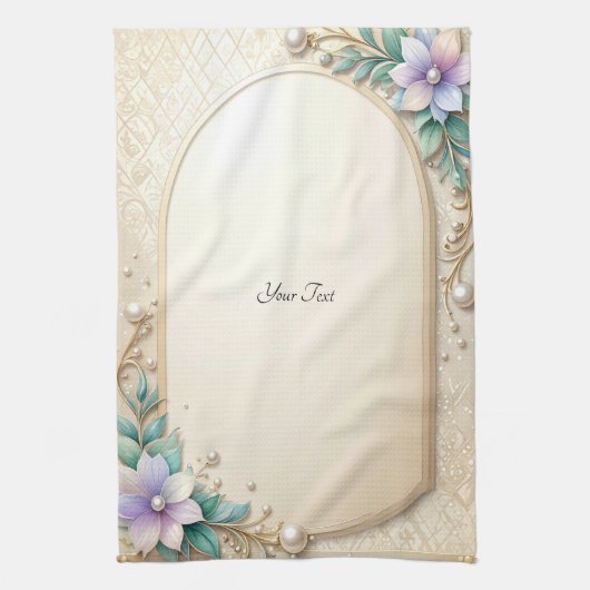 Decorative Floral Frame with Pearls Kitchen Towel キッチンタオル (縦)