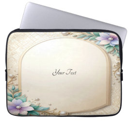 Decorative Floral Frame with Pearls Laptop Sleeve ラップトップスリーブ