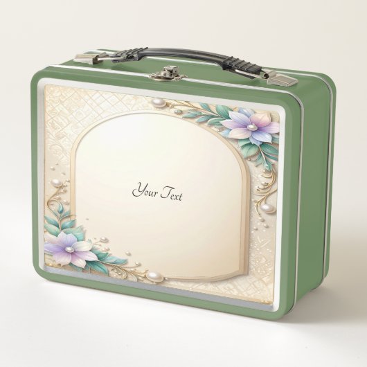 Decorative Floral Frame with Pearls Lunch box メタルランチボックス (正面)