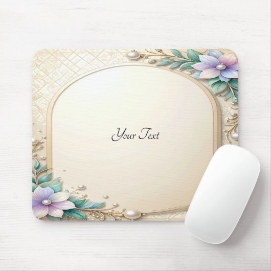 Decorative Floral Frame with Pearls Mousepad マウスパッド (マウス)